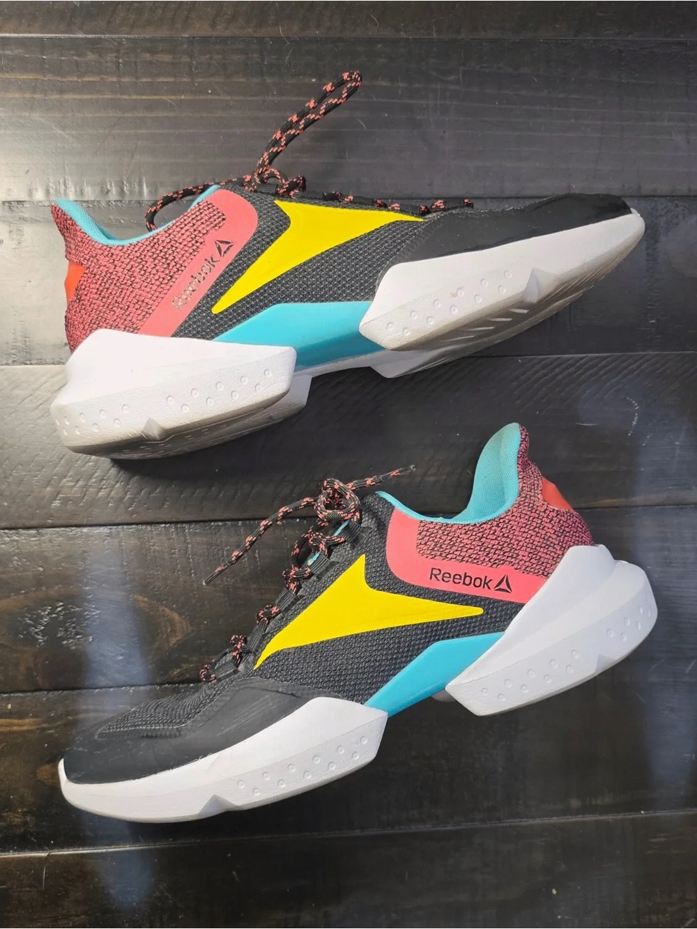 Reebok Black Sneakers with Yellow, Teal, Coral Accents